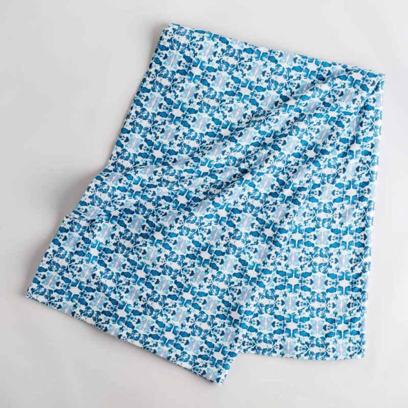 Luxury organic abstract tessellating floral teal knit throw