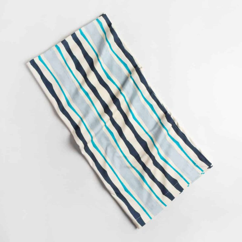 Luxury organic navy and blue mirrored watercolor stripe knit throw