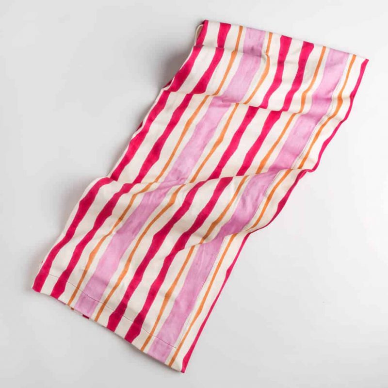 Luxury organic pink and orange mirrored watercolor stripe knit throw