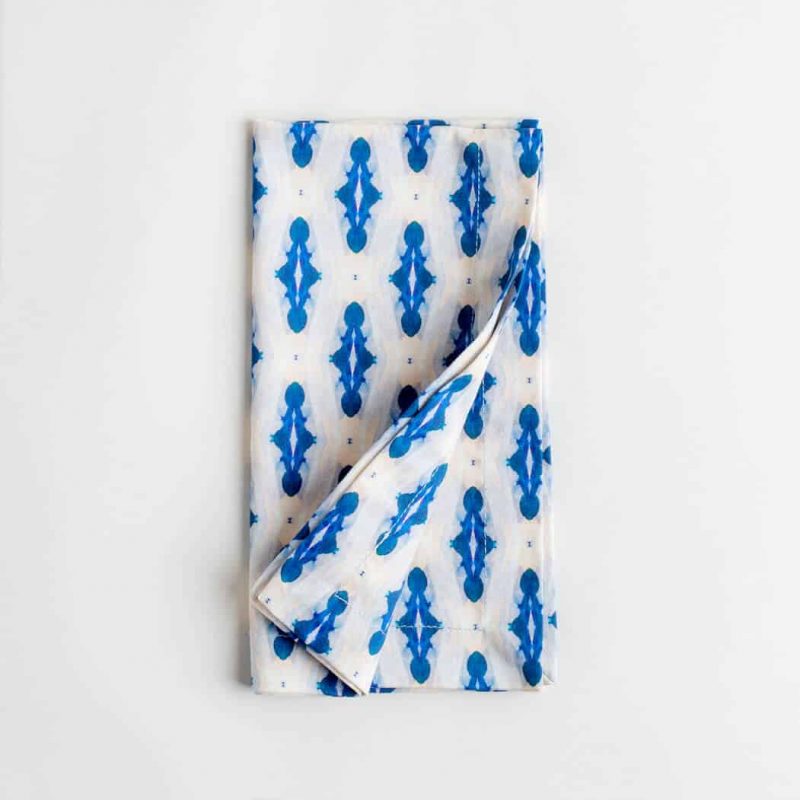 Luxury organic blue mini diamond pattern dinner napkin folded over