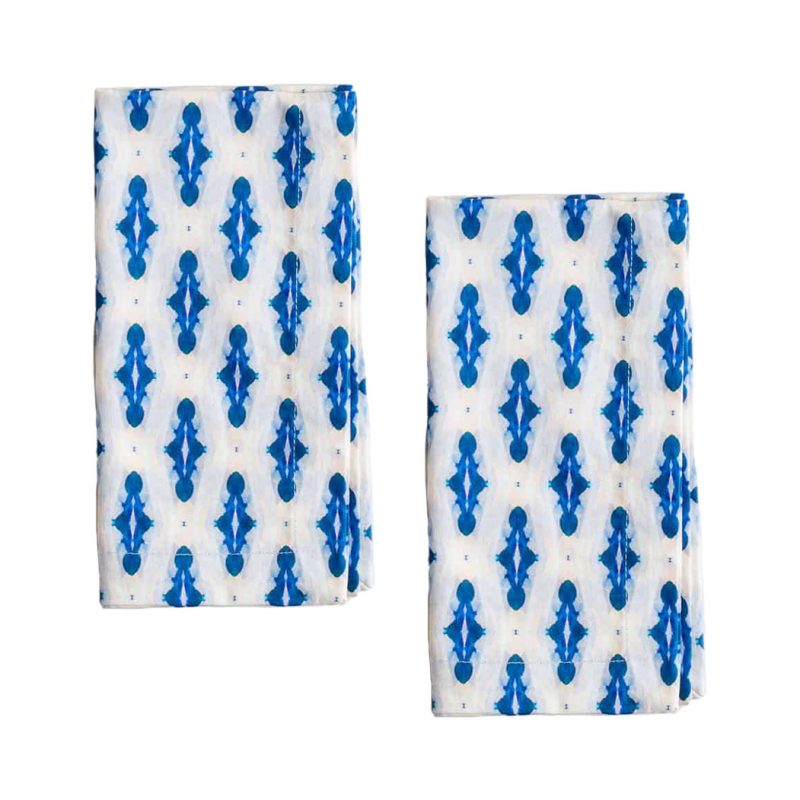 blue and white print organic cotton napkins