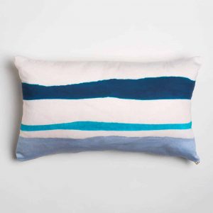 Luxury organic navy and blue watercolor stripe oblong lumber pillow