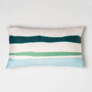 Luxury organic teal and green watercolor stripe oblong lumber pillow