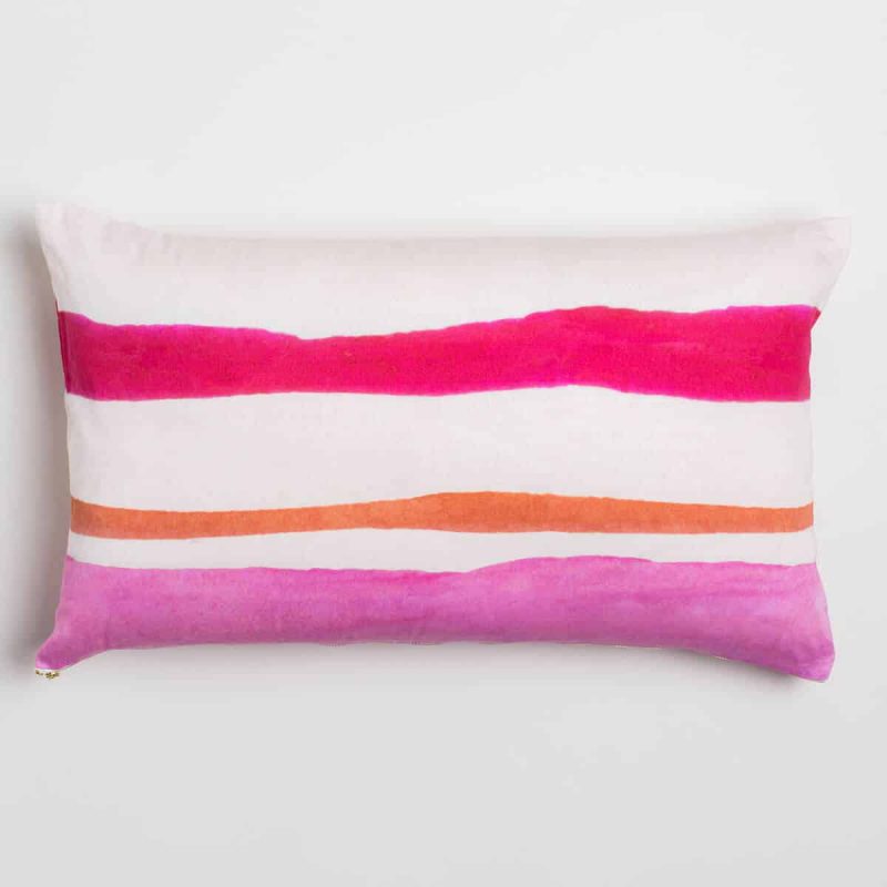 Luxury organic pink and orange watercolor stripe oblong lumber pillow