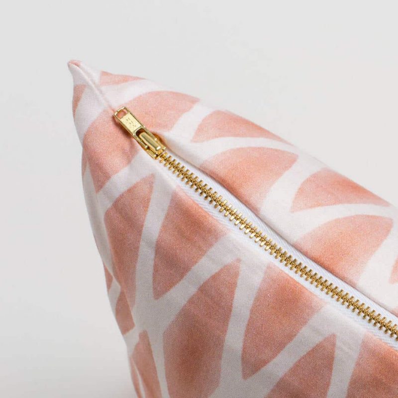 Luxury organic rust diamond lattice square pillow with brass zipper