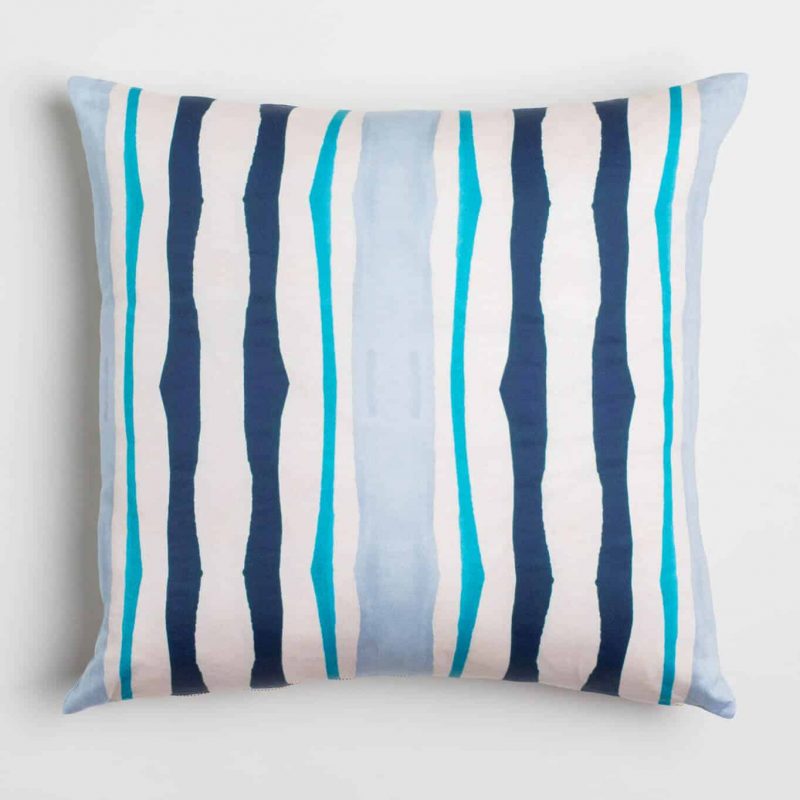 Luxury organic navy and blue mirrored watercolor stripe square pillow