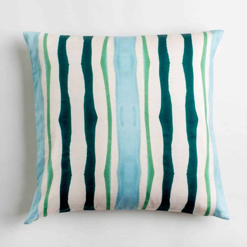 Luxury organic teal and green mirrored watercolor stripe square pillow
