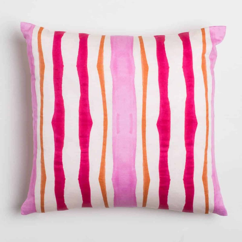 Luxury organic pink and orange mirrored watercolor stripe square pillow