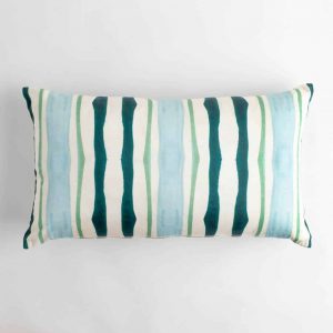 Luxury organic teal and green mirrored watercolor stripe oblong lumber pillow
