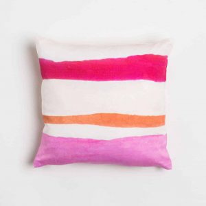 Luxury organic pink and orange watercolor stripe square pillow