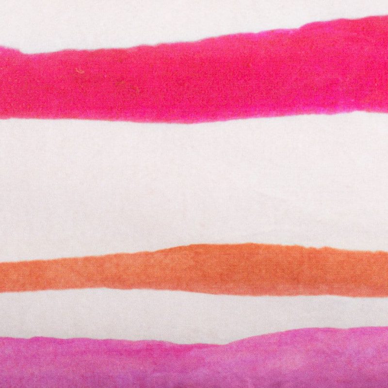Luxury organic pink and orange watercolor stripe square pillow pattern detail