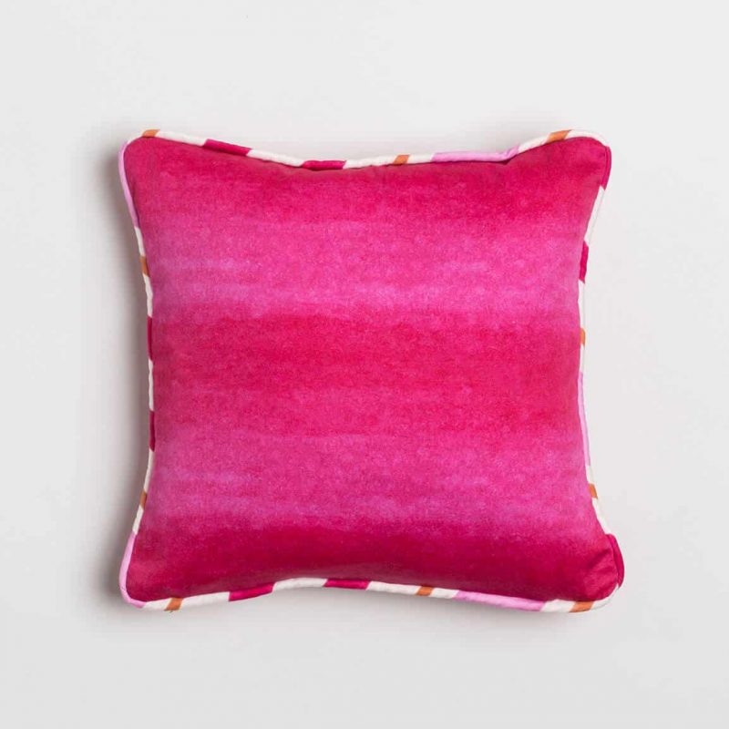 Luxury organic pink watercolor wash solid square pillow with contrast piping