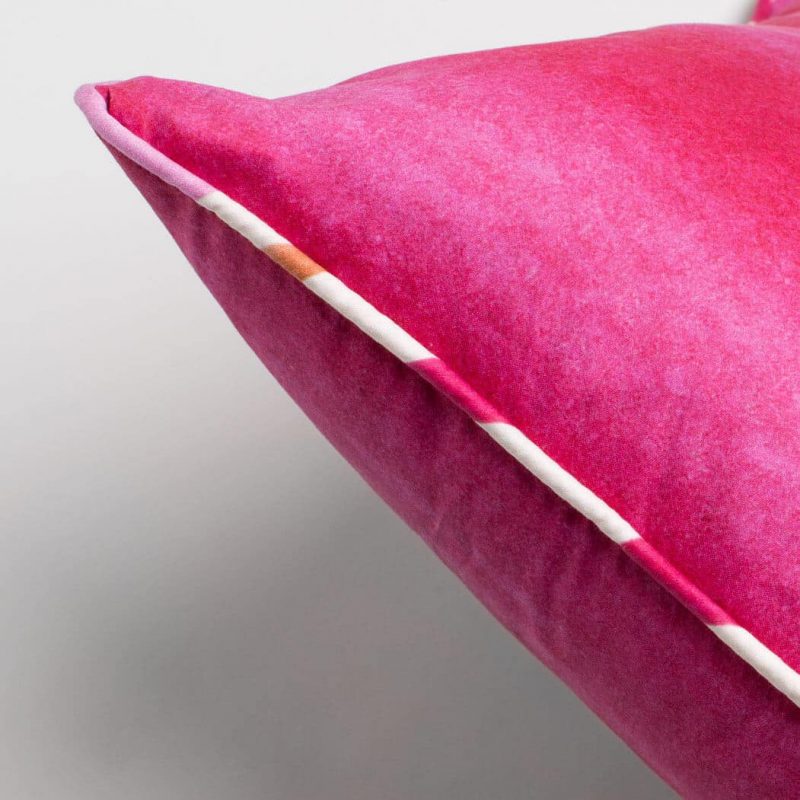 Luxury organic pink watercolor wash solid square pillow with contrast piping pattern detail