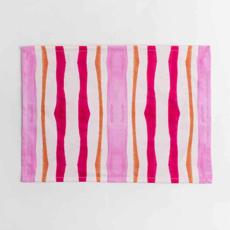 Luxury organic pink and orange mirrored watercolor stripe placemat face