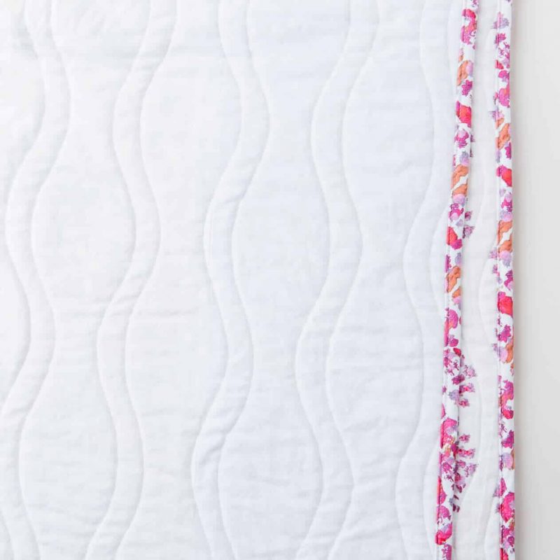 Luxury organic pink abstract geometric quilted coverlet white flannel backing