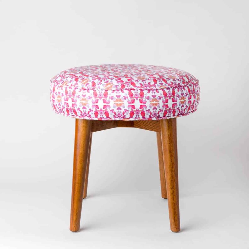 Luxury organic abstract tessellating floral pink upholstered stool
