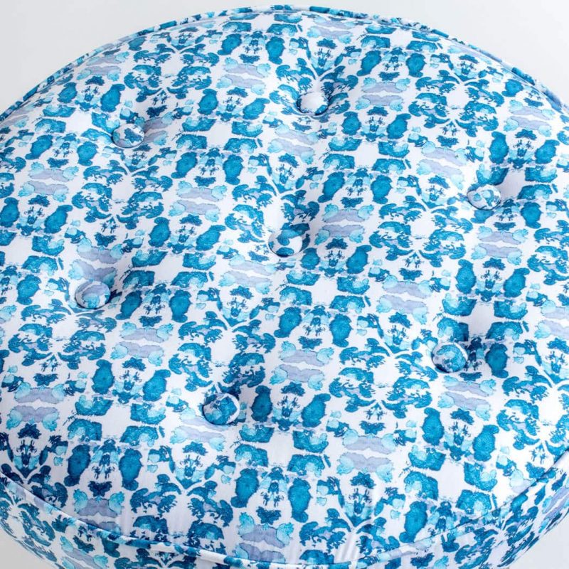 Luxury organic abstract tessellating floral teal upholstered stool pattern detail