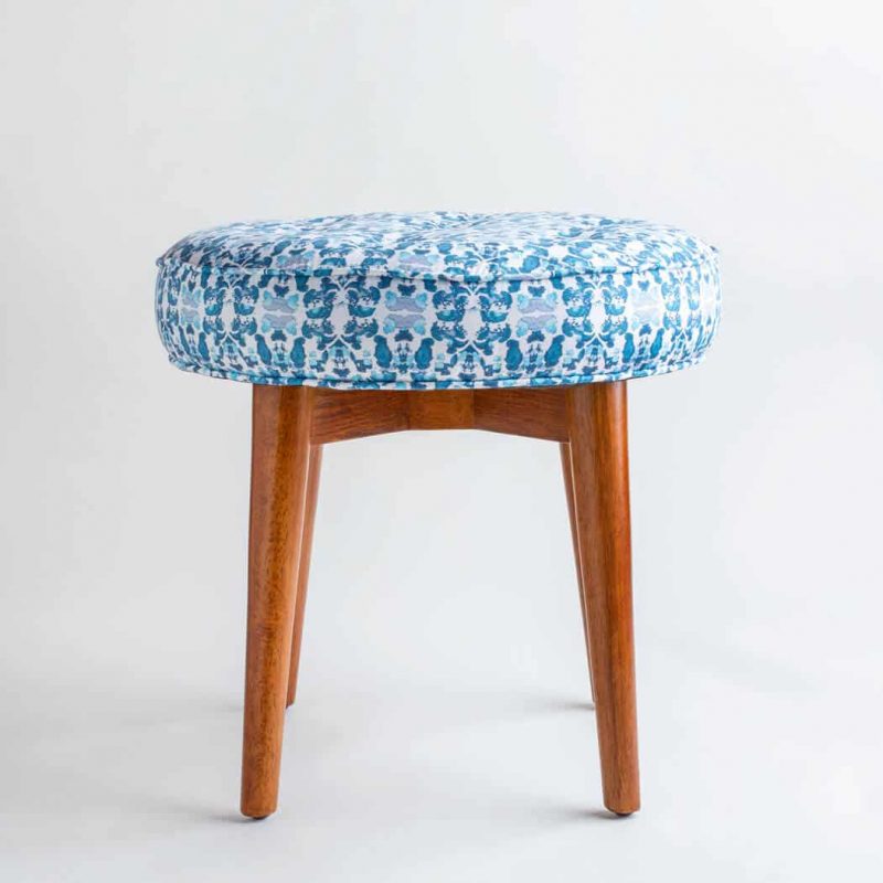 Luxury organic abstract tessellating floral teal upholstered stool