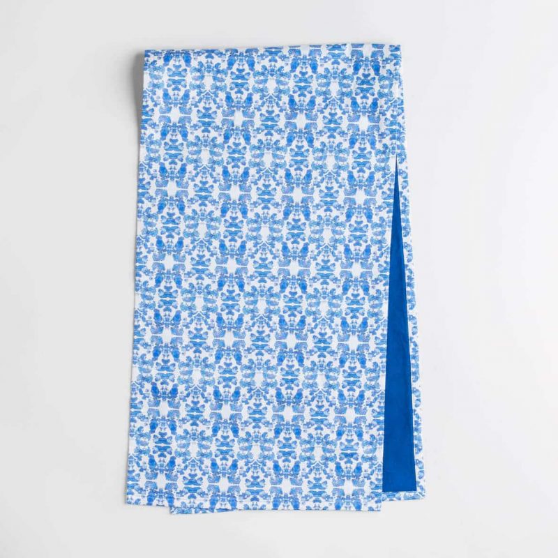 Luxury organic abstract tessellating floral blue table runner