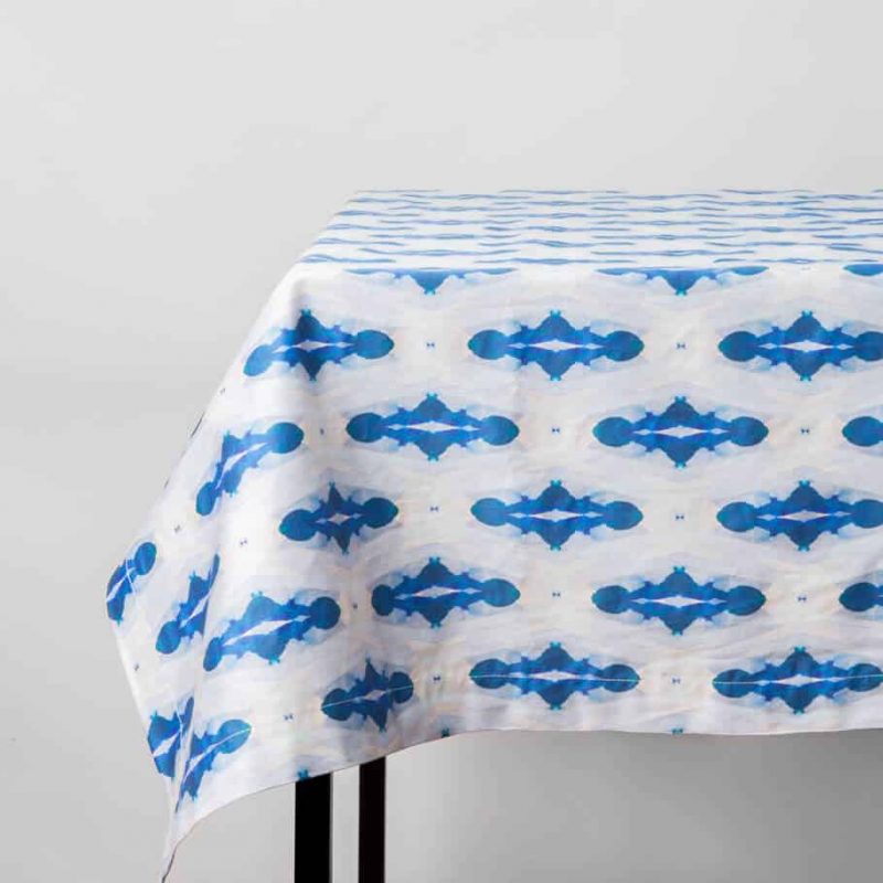 Luxury organic blue diamond tablecloth draped on table