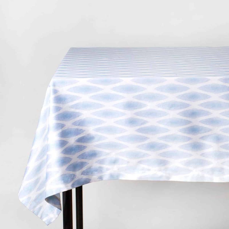 Luxury organic periwinkle diamond lattice tablecloth on table