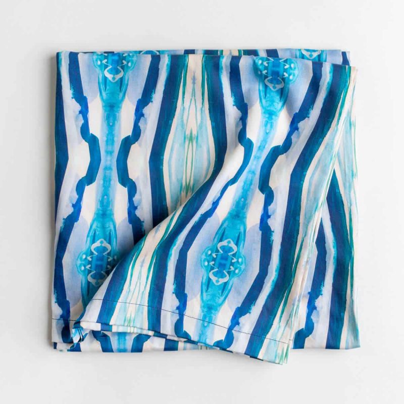 Luxury organic turquoise mirrored diamond tablecloth folded