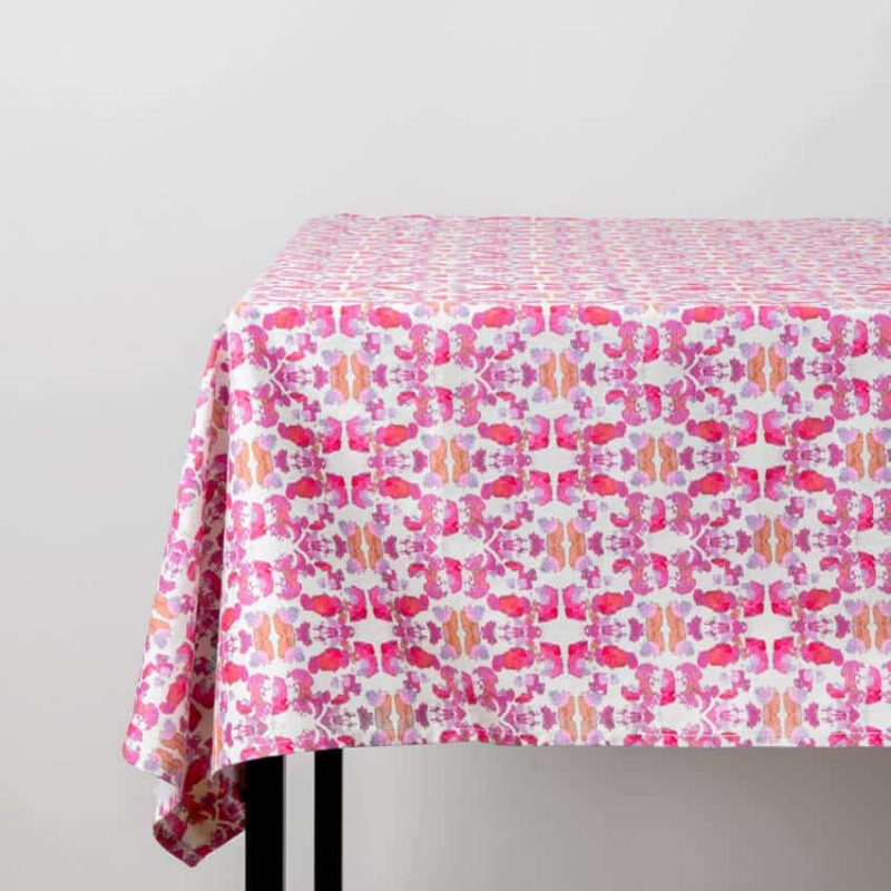 Luxury organic abstract tessellating floral pink tablecloth on table
