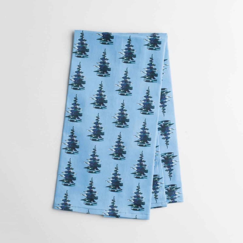 Luxury organic balsam pine tree blue kitchen tea towel