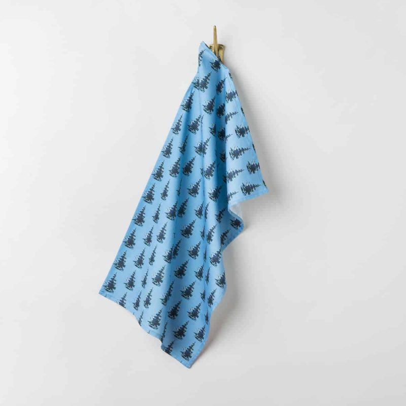 Luxury organic balsam pine tree blue kitchen tea towel hanging
