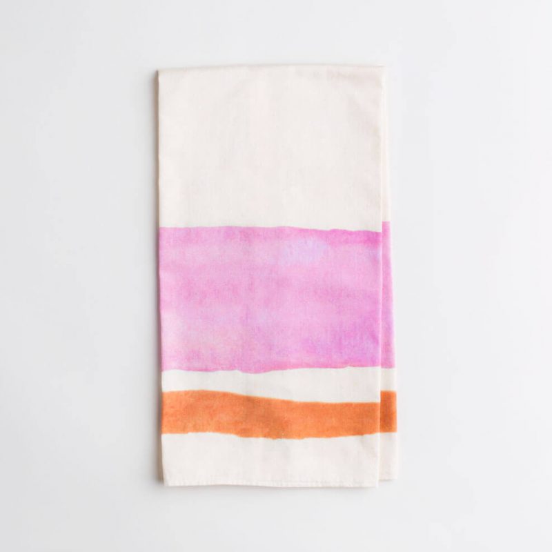 Luxury organic pink and orange watercolor stripe kitchen tea towel