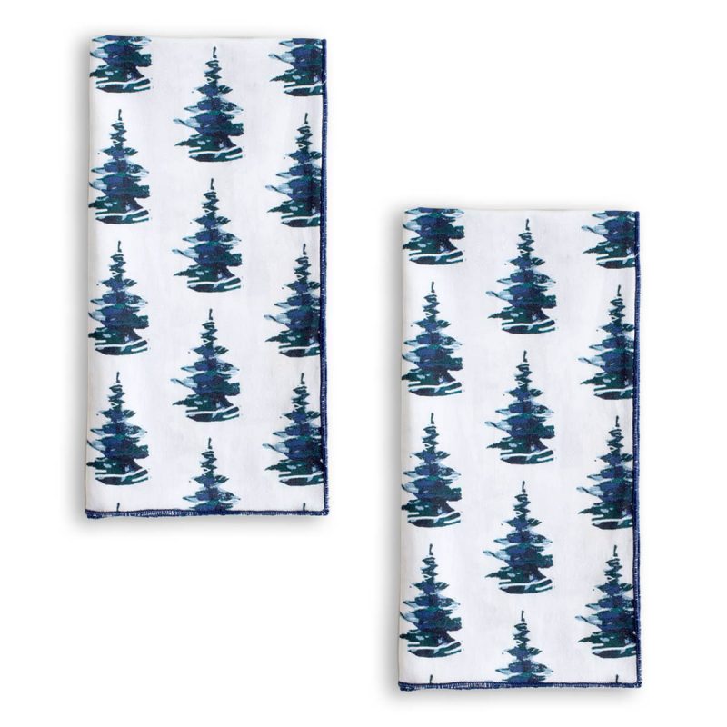 amesbury pine white napkin 2-pack white and blue pine tree pattern napkins