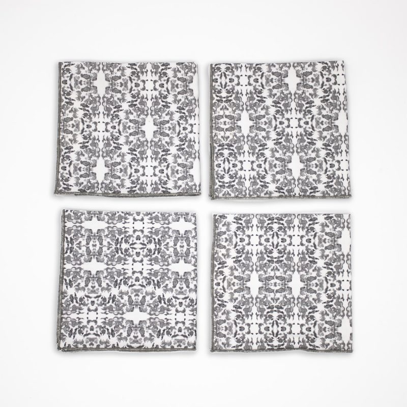 gray and white pattern organic cotton lace graphite cocktail napkin 4 pack set