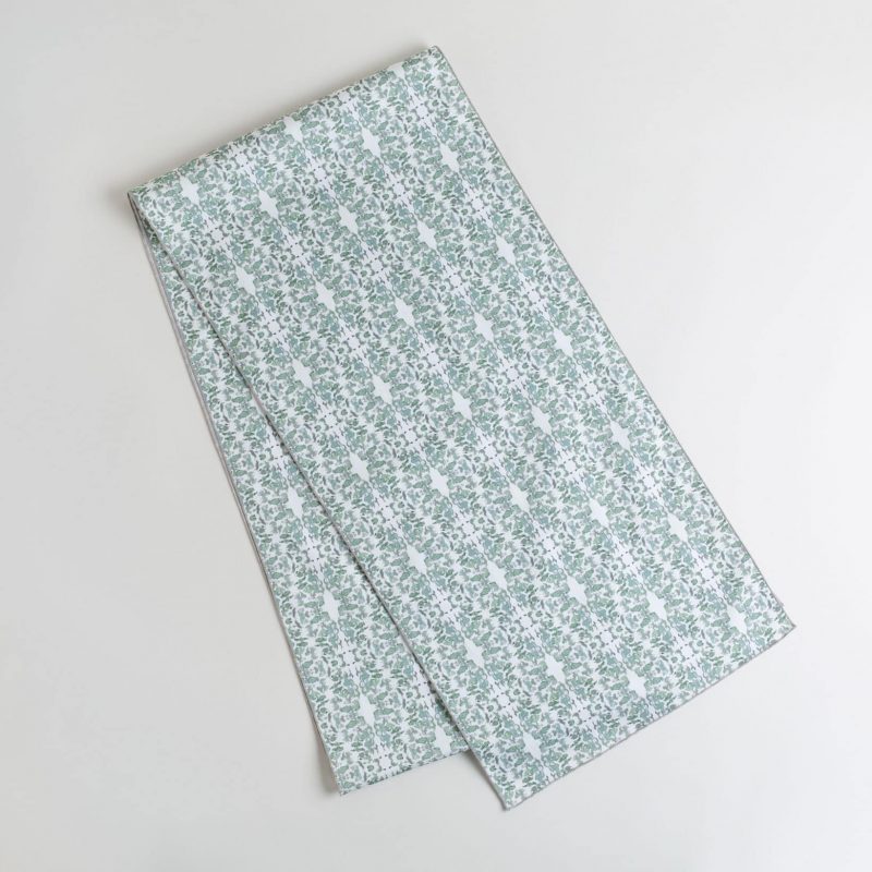 Sage and white table runner made from organic cotton