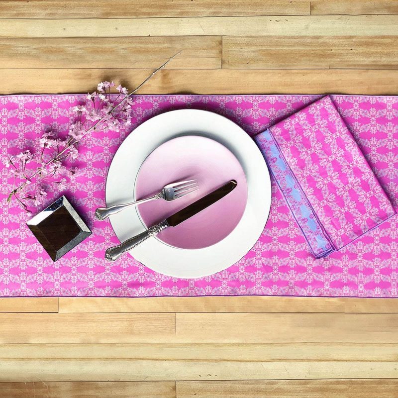 Pink sustainable table runner and napkins