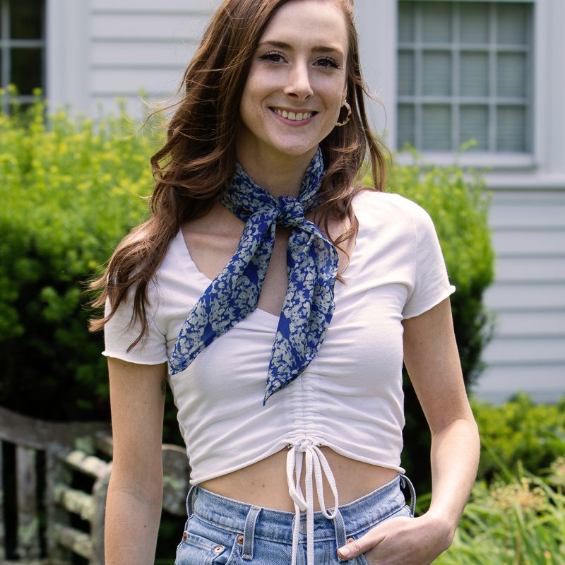 sustainable square scarf in navy lace sage