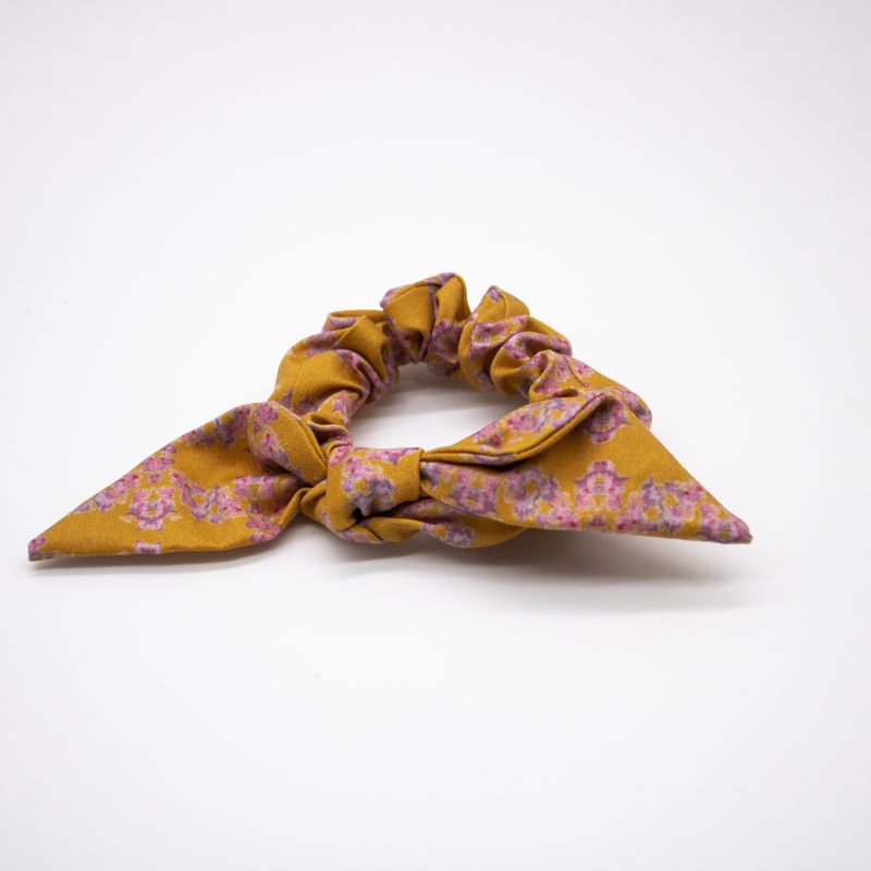 orange floral organic cotton scrunchie with tie