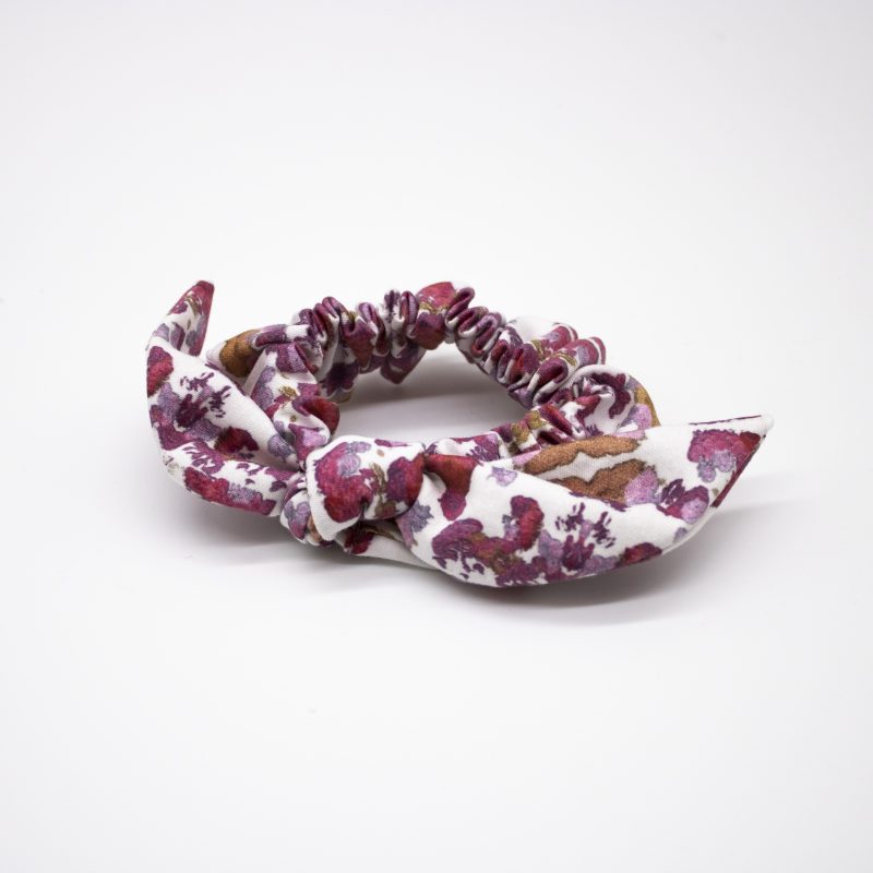 pink and white floral organic cotton scrunchie with tie