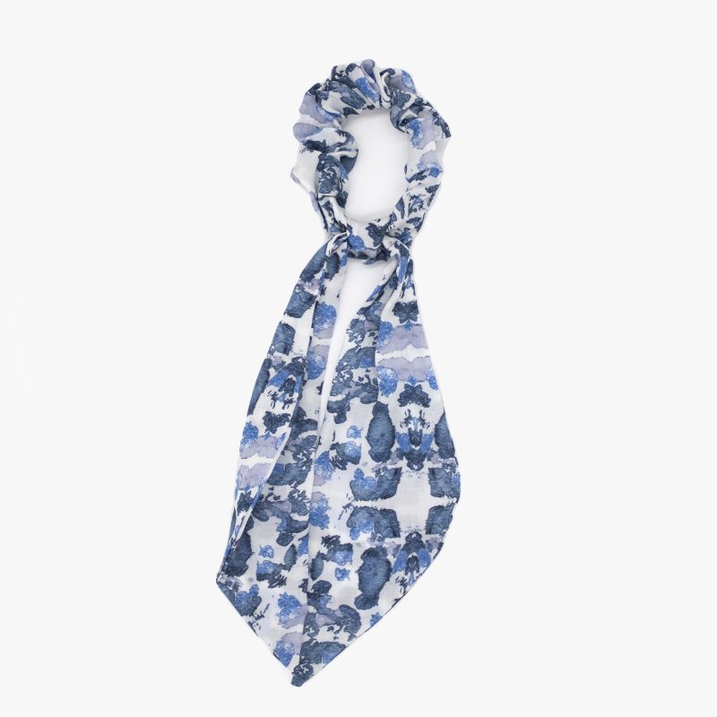 blue and white floral pattern organic tencel hair kerchief