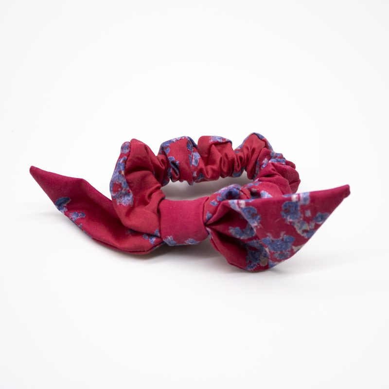 blue and hot pink pattern organic cotton scrunchies with tie