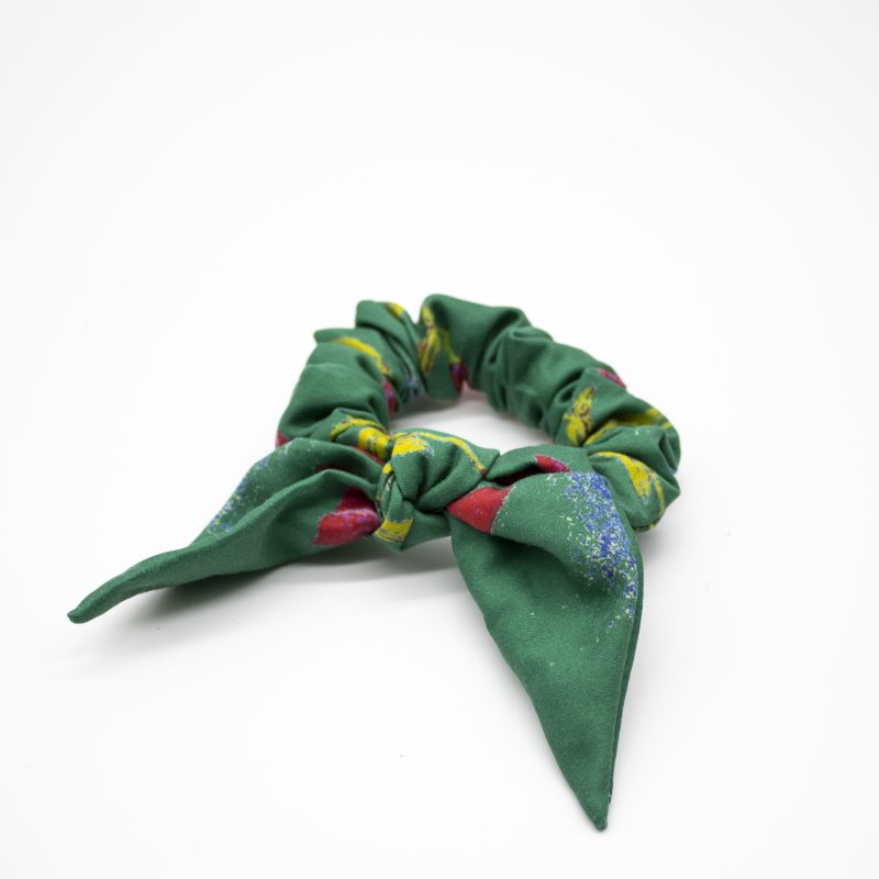 green and red pattern organic cotton scrunchies with tie