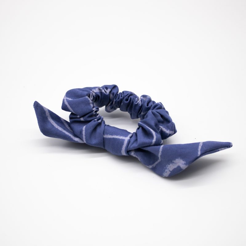 navy and purple pattern organic cotton scrunchies with tie