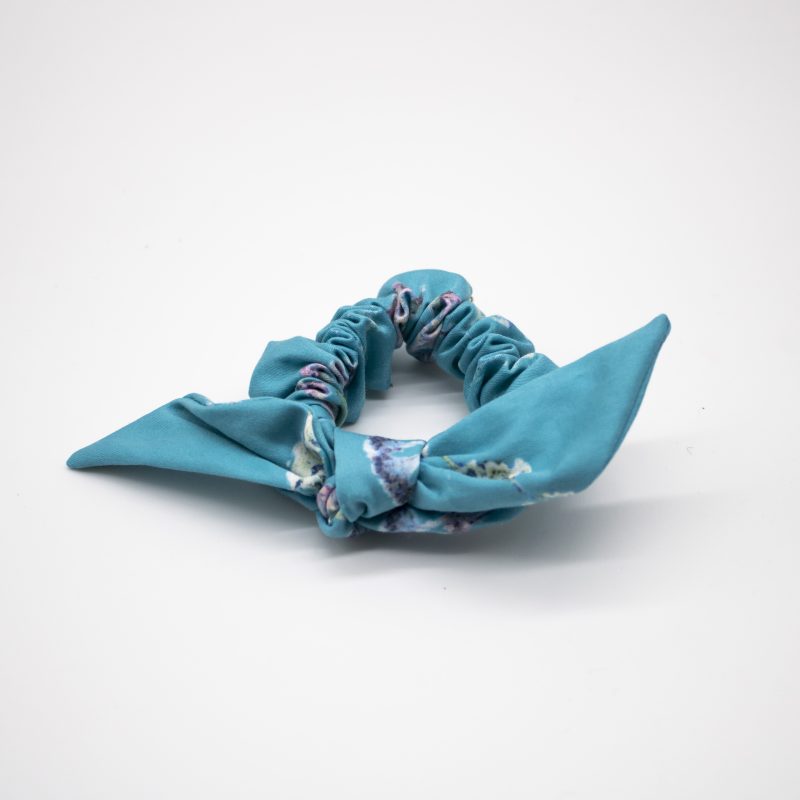 teal floral organic cotton scrunchies with tie