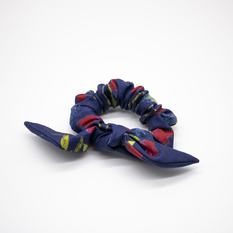pink and navy floral organic cotton scrunchies with tie