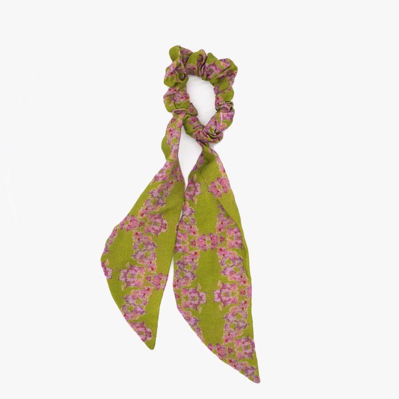 pink and lime green floral pattern organic tencel hair kerchief