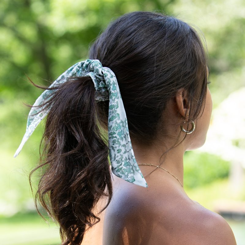 Sage green sustainable tencel hair kerchief scrunchie