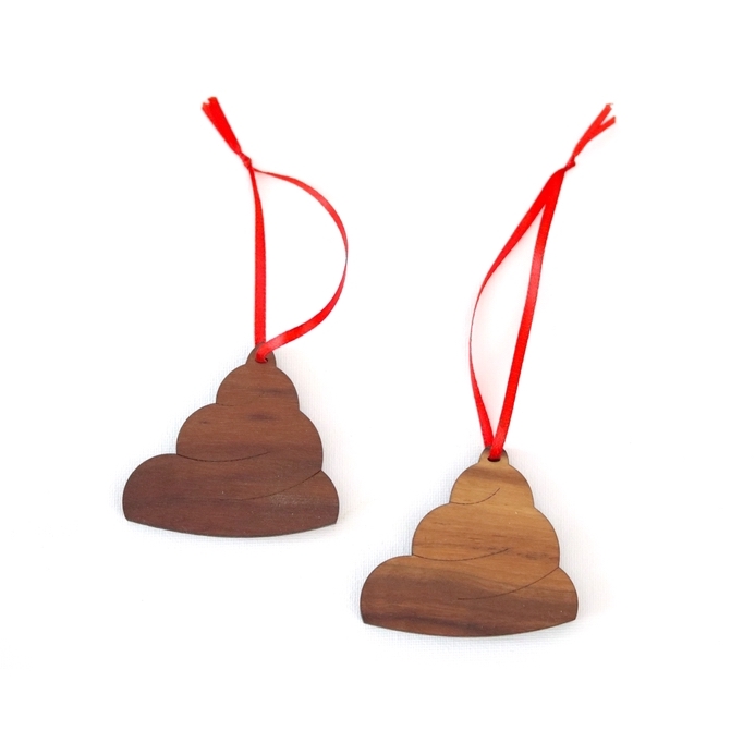 wooden poop emoji ornament for christmas trees