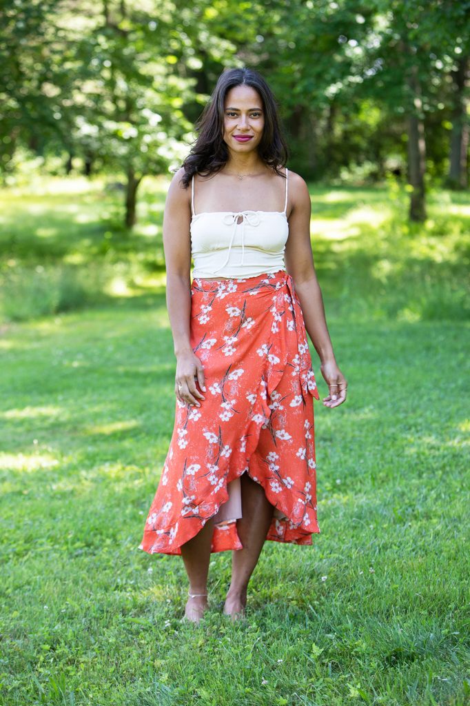 sustainable orange skirt