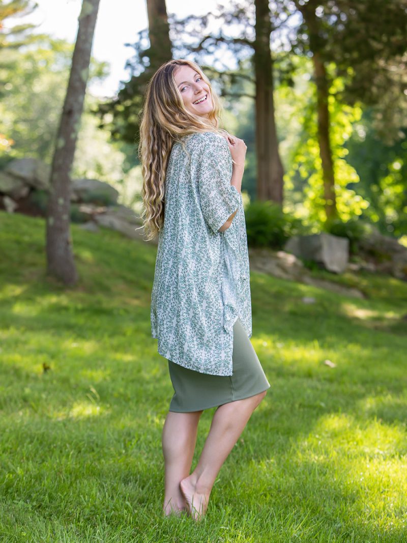 green and white pattern cardigan