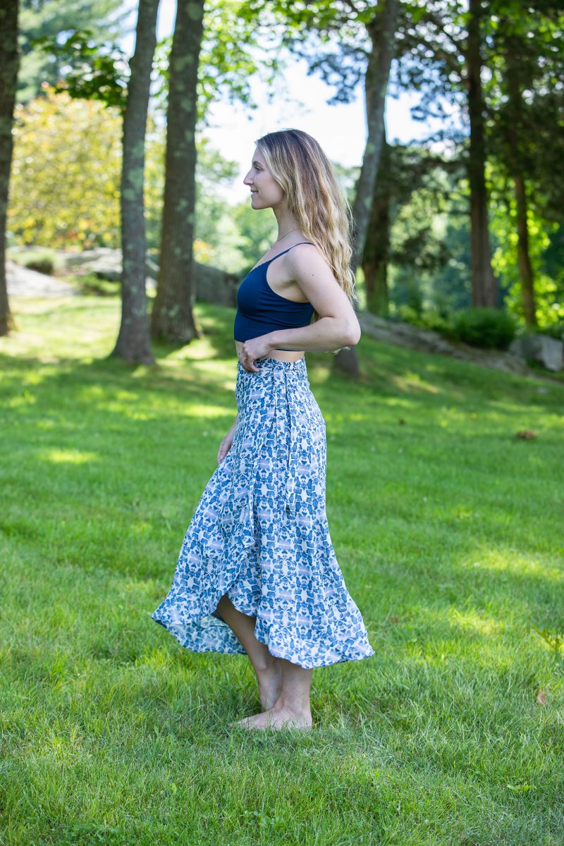 blue midi wrap skirt