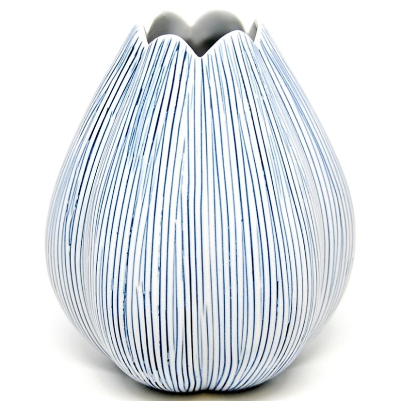 white and blue striped ceramic vase perfect sustainable gift